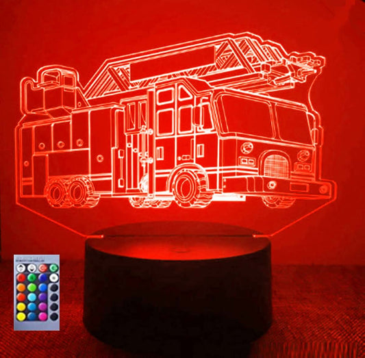 Jinnwell 3D Fire engine truck Night Light Lamp Illusion 16 Color Changing Table Desk Decoration Lamps Gift with Acrylic