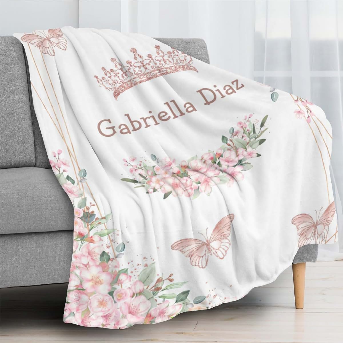 CADE Custom Baby Blanket for Girls Personalized Baby Blanket with Name Pink Princess Crown Blanket Personalized Name (photo 2)