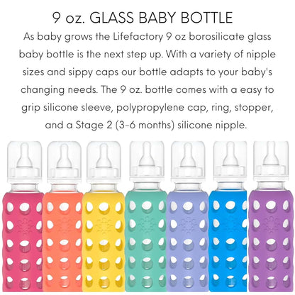 Lifefactory 9-Ounce Glass Baby Bottle With Silicone Sleeve And Stage 2 Nipple, Grape
