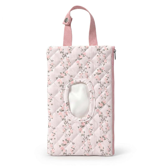 Hadnves Quilted Diaper Wipe Pouch Hanging Floral Wet Wipes Bag Reusable Fabric Cover with Zipper & Lanyard for Car