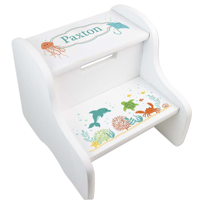 My Bambino Children's Personalized Sealife Step Stool Nautical Sea Animals Bathroom Nursery | Birthday Gift for Kids