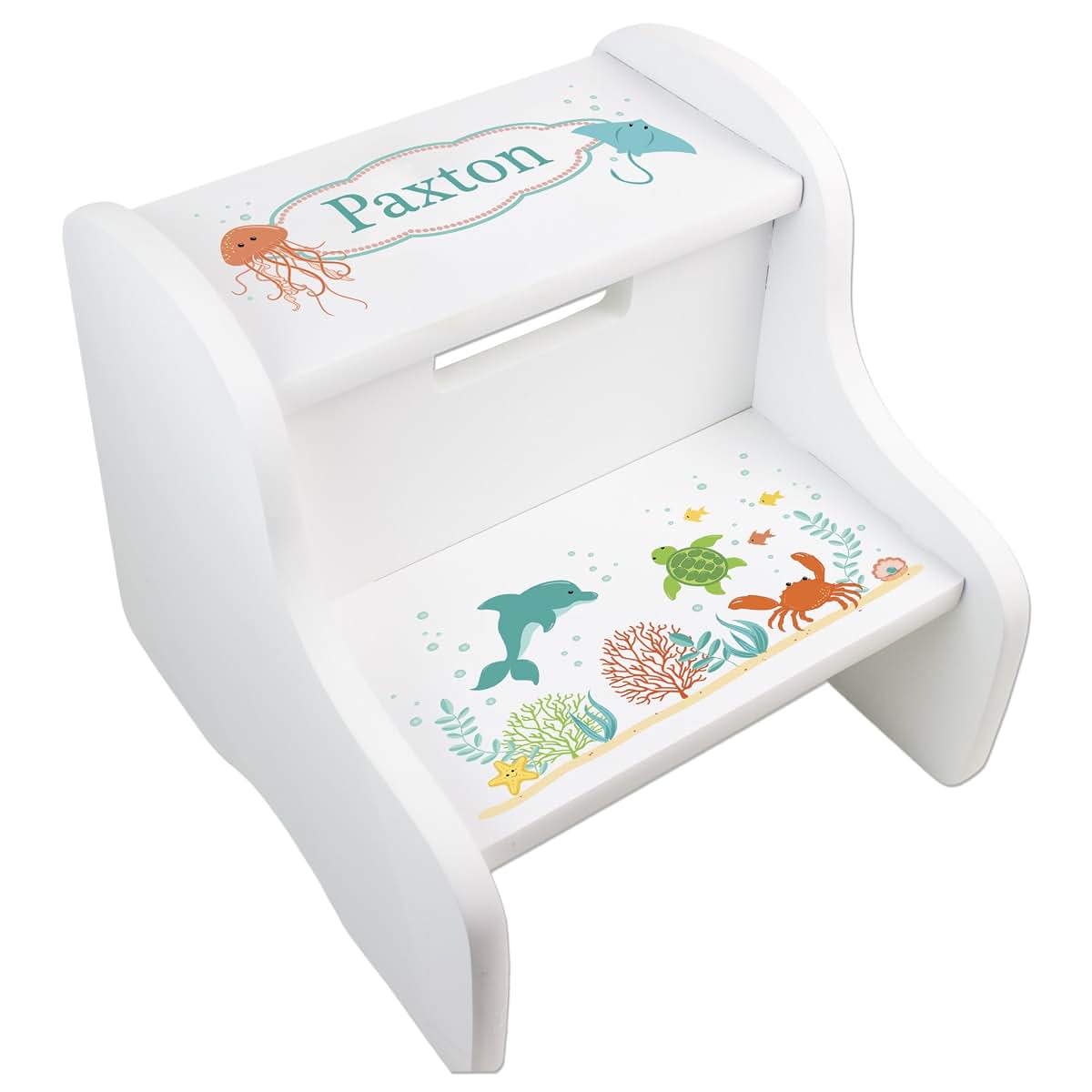 My Bambino Children's Personalized Sealife Step Stool Nautical Sea Animals Bathroom Nursery | Birthday Gift for Kids