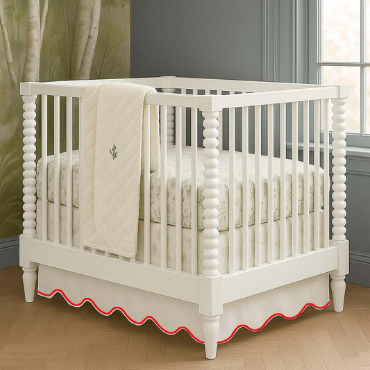 Luxurious Collections Cotton Sateen Crib Skirt With Red Scalloped Embroidery