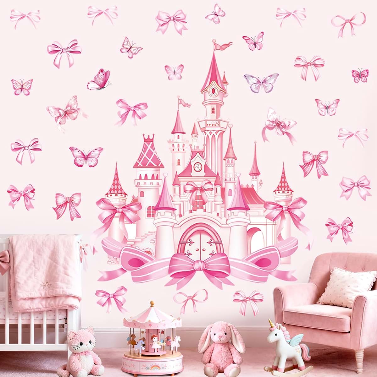 wondever Wall Decals Set - Large Castle & Butterfly Stickers for Nursery Decor