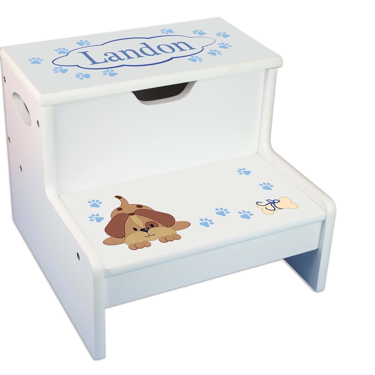 My Bambino Personalized Blue Puppy Children's Step Stool With Storage