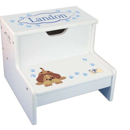 My Bambino Personalized Blue Puppy Children's Step Stool With Storage