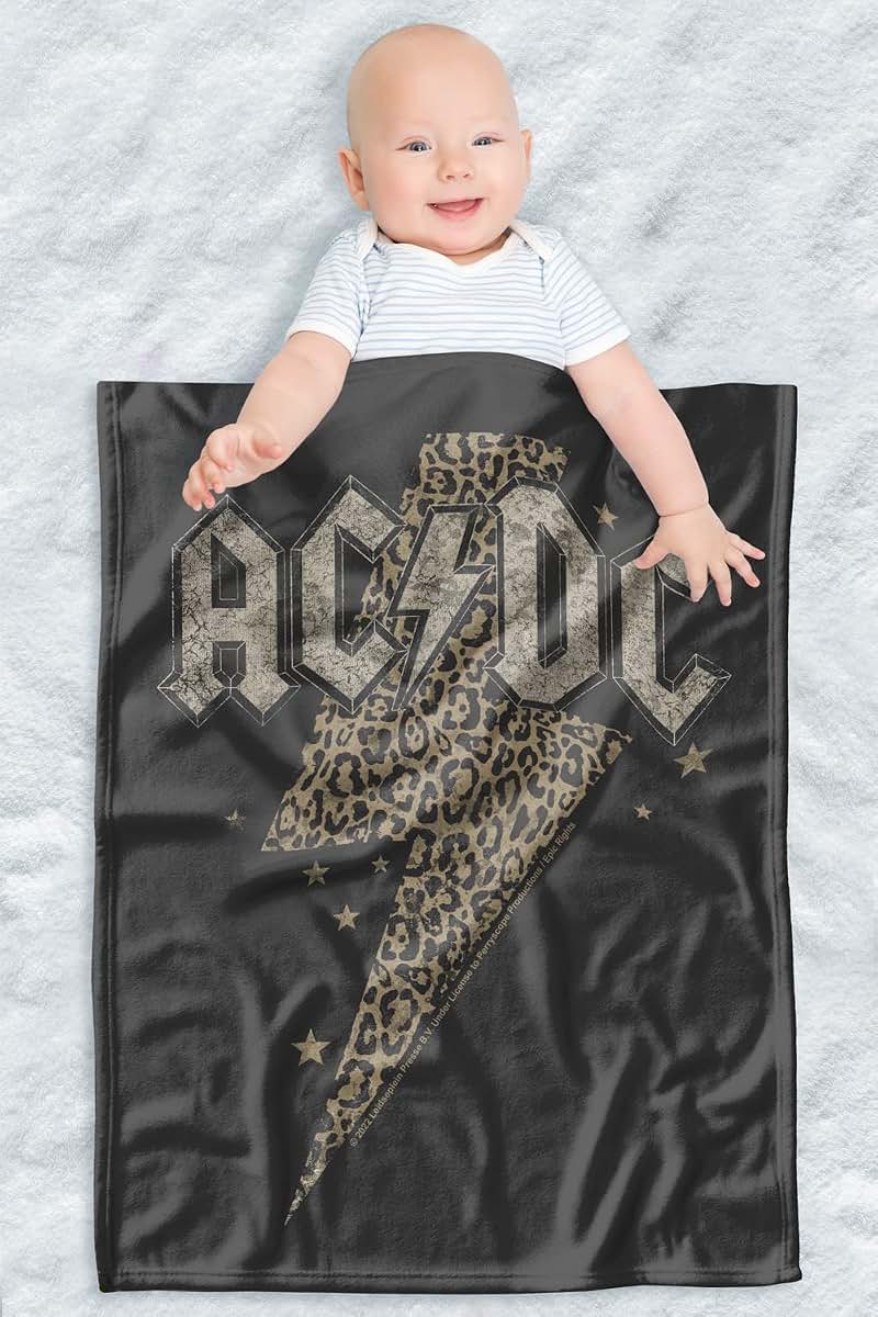 ACDC Leopard Bolt Lightweight Baby Blanket, 30 x 40 Inches, Unisex