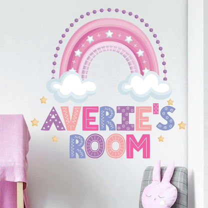 Kyle Cornhole Pink Rainbow Wall Decals - Personalized Name Girls Room Decor Bedroom for Sticker Decor- Pastel Arch