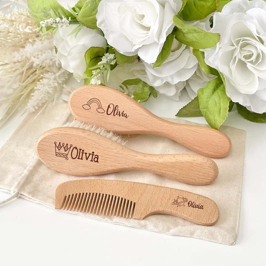 Zymech Personalized Baby Hairbrush And Comb Set With Custom Engraving