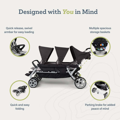 Gaggle Jamboree 6 Seat Foldable Multi-Child Stroller, Black