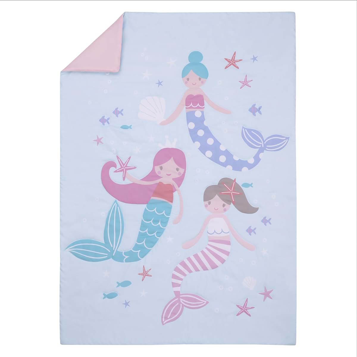 Everything Kids Mermaid 4-Piece Toddler Bed Set, Pink and Blue, 100% Polyester