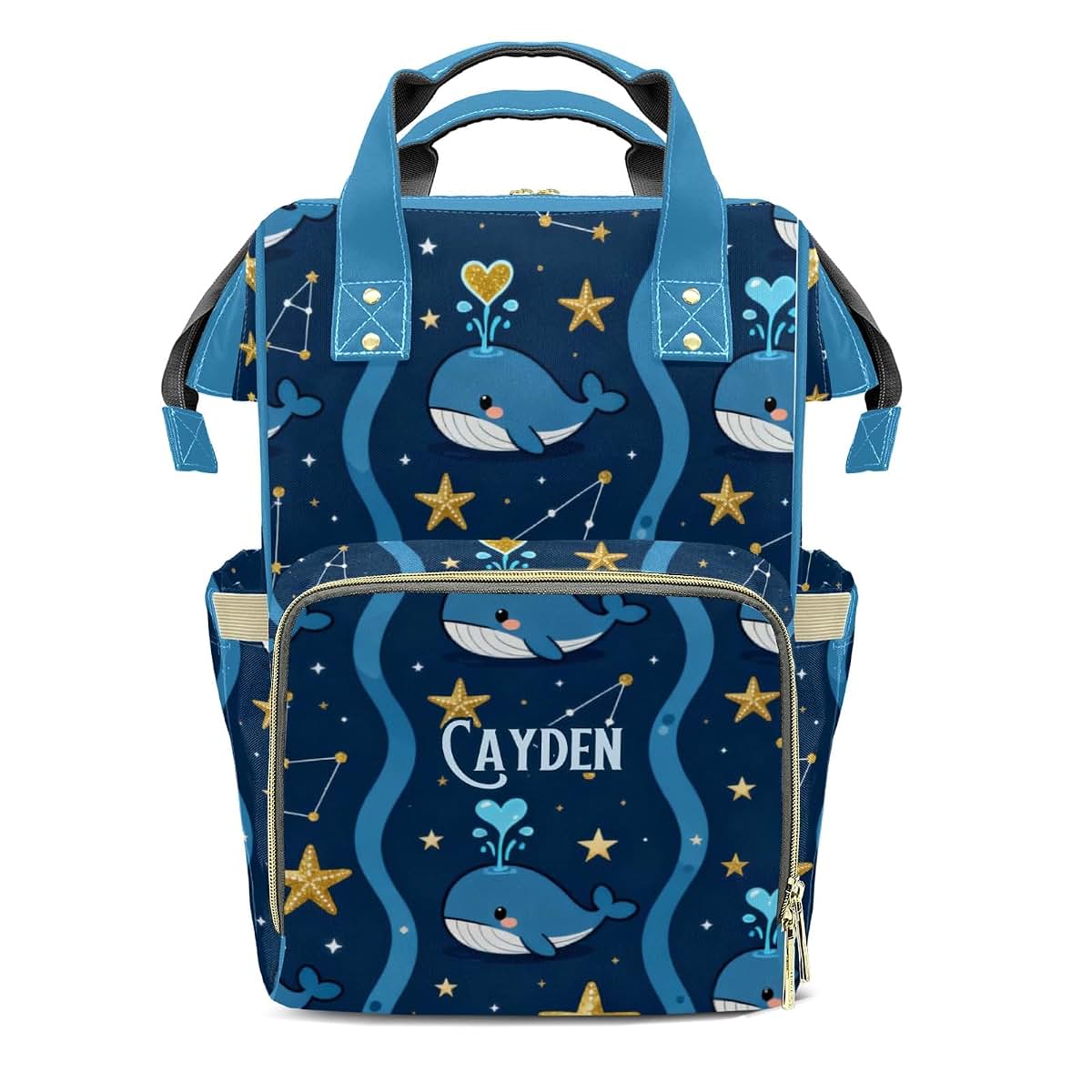 YallLocoMo Personalized Diaper Bag Backpack Gift Stripe Cute Sea Animal Whale Convenient and Durable: Waterproof