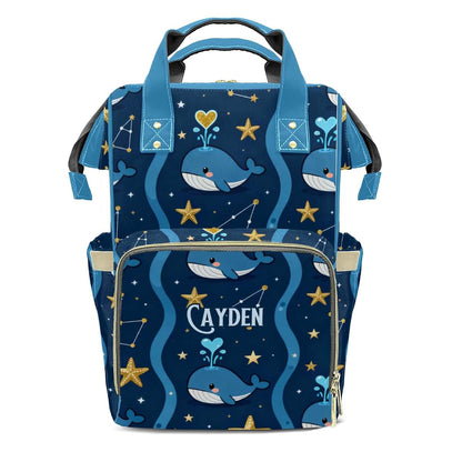 YallLocoMo Personalized Diaper Bag Backpack Gift Stripe Cute Sea Animal Whale Convenient and Durable: Waterproof