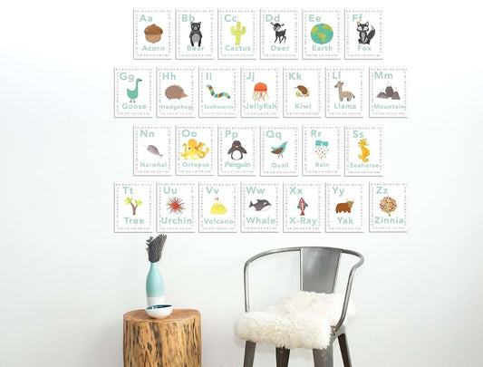 Children Inspire Design English Alphabet 08x10 Wall Cards, Nature Themed Nursery Decor