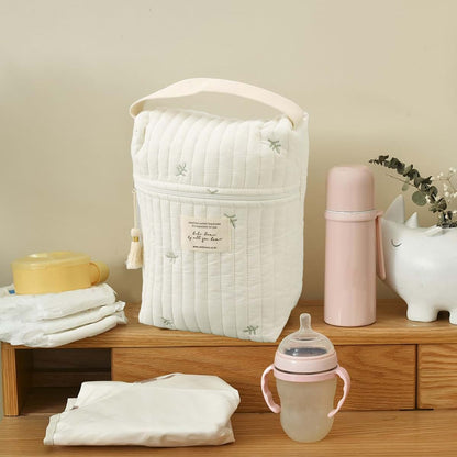 BAOK Diaper Bag, Soft Cotton Stroller Bag With Embroidered Leaf Pattern (photo 3)