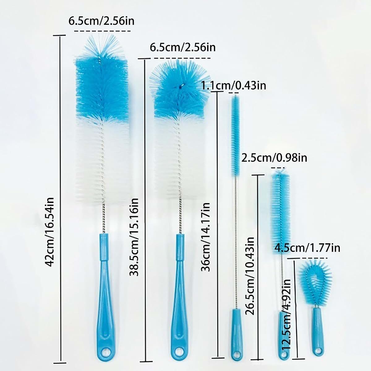 KELINFONG 8 Pack Bottle Brush Cleaner, 16" Long Handle Stainless Steel Bottle Scrubber Brush,5 in 1 Bottle Cleaning (photo 2)
