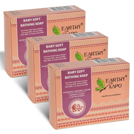 Earthy Sapo Baby Soft Bathing Soap (Coconut Milk, Almond Milk, Oat Milk, Kokum Butter) 100 G (Pack Of 3)