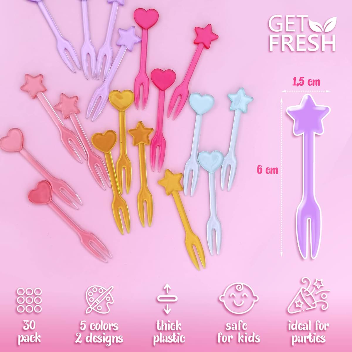 GET FRESH 30 Piece Heart and Star Food Picks for Bento Box Decor
