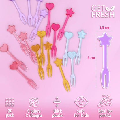 GET FRESH 30 Piece Heart and Star Food Picks for Bento Box Decor