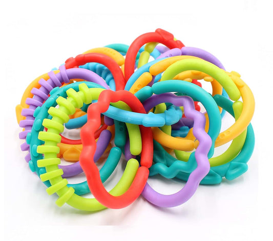 DOPHYRANIX 24 Pack Baby Teether Rings Links Toys Colorful Round Connecting Ring for Rattle Strollers Car Seat Travel