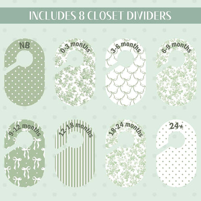 Acellegic Green Bow Baby Closet Dividers, Double-Sided