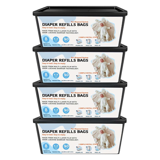 Xenxeng Diaper Pail Refill Bags Compatible with Genie Easy Roll, 7-Layer Odor Barrier, 4 Pack (120 Count)