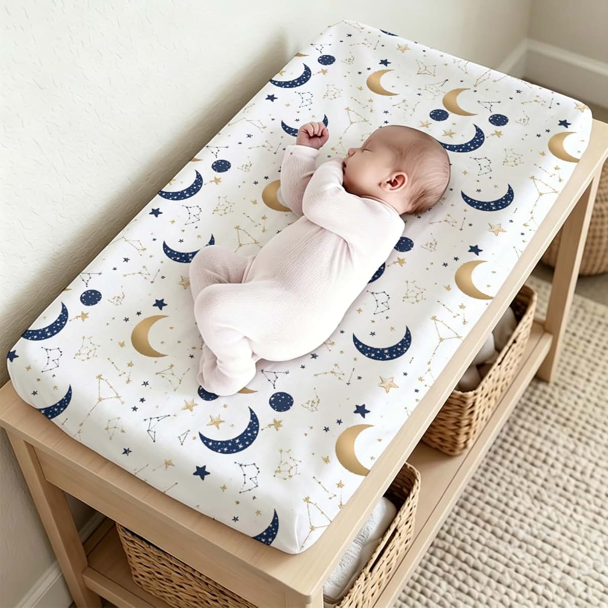 S2tMhb Moon Star Pattern Changing Pad Cover Liner for Unisex Baby,Stars Cloud Theme Snug Fitted Diaper Table Covers for (photo 4)