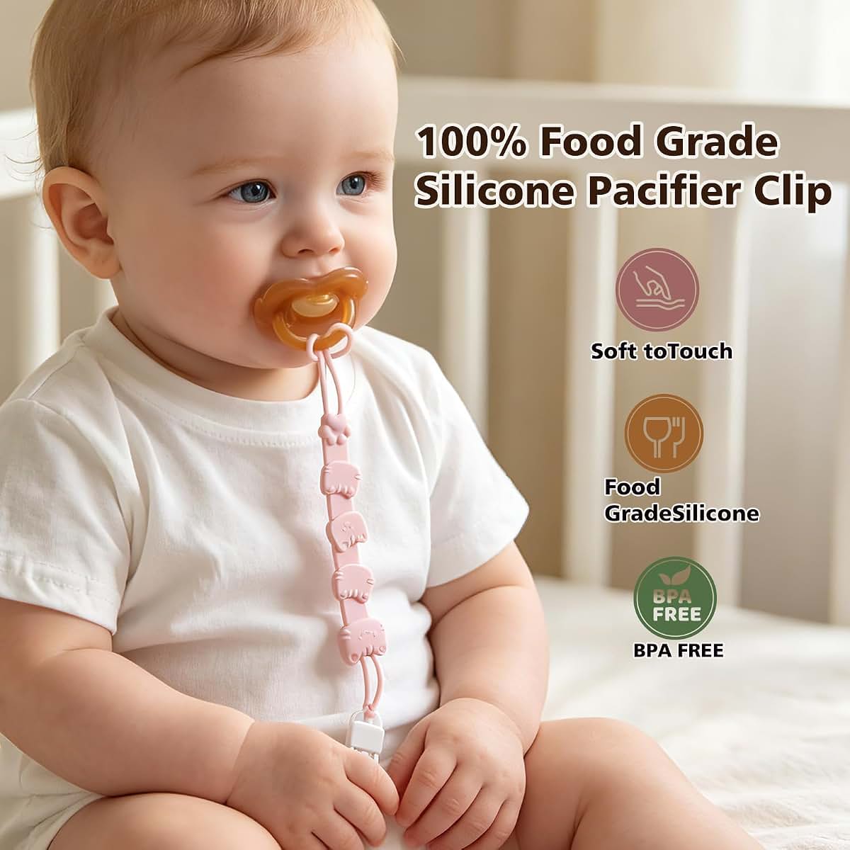 boniboo Silicone Pacifier Clip for Baby Boy&Girl,4 Pack Pacifier Holders,100% Food-Grade Silicone Binky Clips,Free (photo 2)