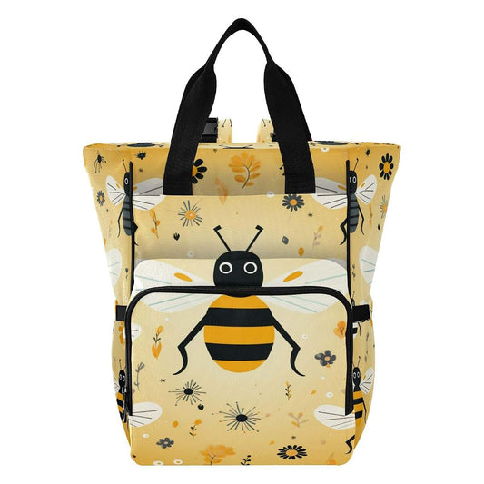 LINNIKEEEE Yellow Pattern Cute Bees Diaper Bag Travel Backpack Large Capacity Tote Mom Bags for Dad Women Girls