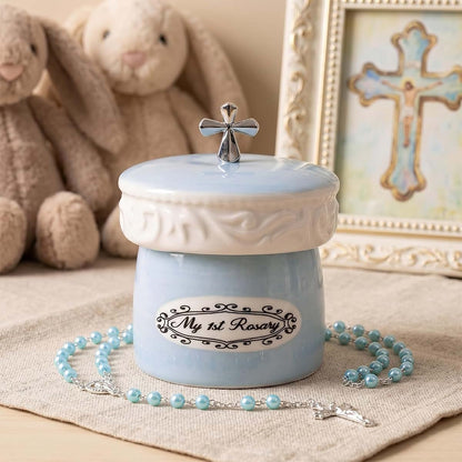 Grandeco My First Rosary Cross Keepsake Box And Rosary Set, Blue (photo 3)