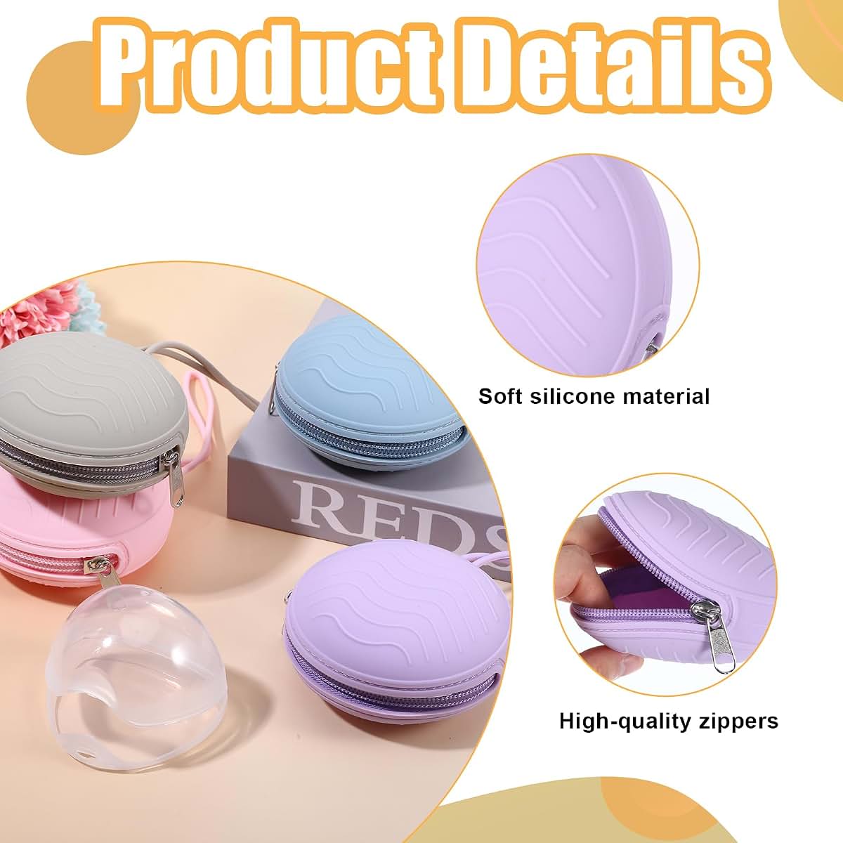 Jeqqinuz 2 Pack Silicone Pacifier Holder Case, Portable Travel Storage Pouch (photo 3)