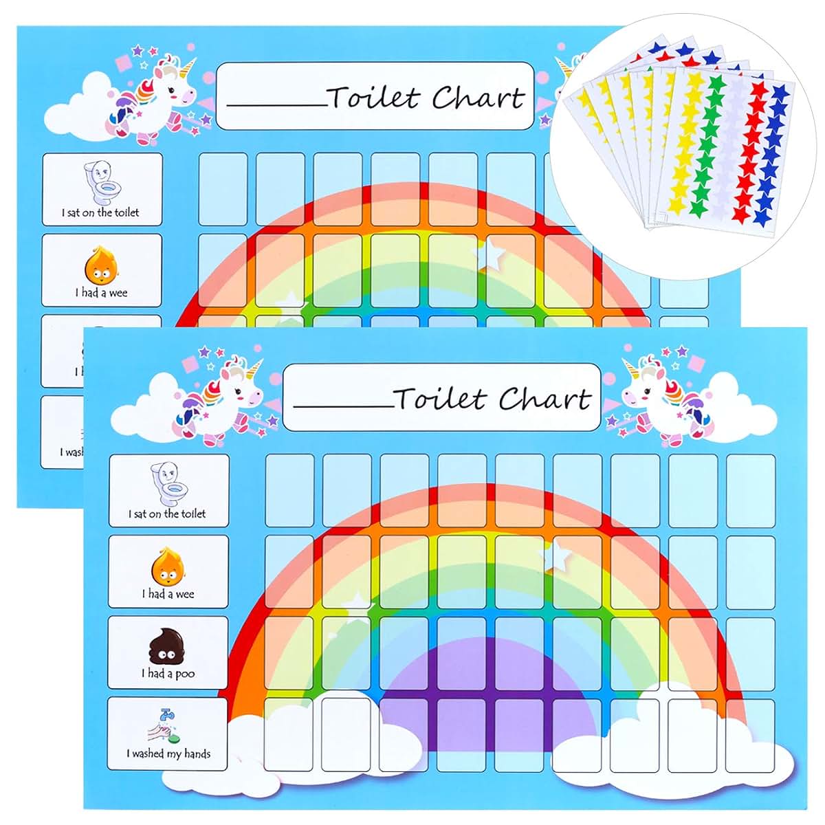 Unicorn Rainbow Potty Training Chart Twin Pack with Stickers