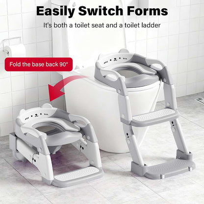 Kimitimi 3-in-1 Potty Training Seat with Step Stool Ladder, Grey
