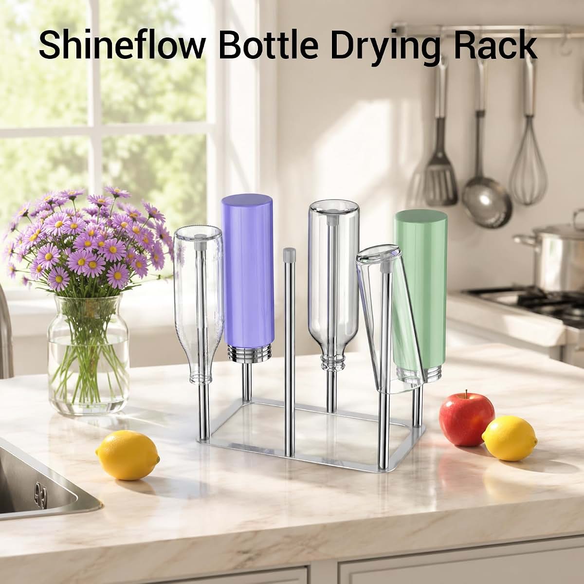 Shineflow Water Bottle Drying Rack, Stainless Steel Rack for Water Bottle, Plastic Bag Drying Rack,Space Saving (photo 3)