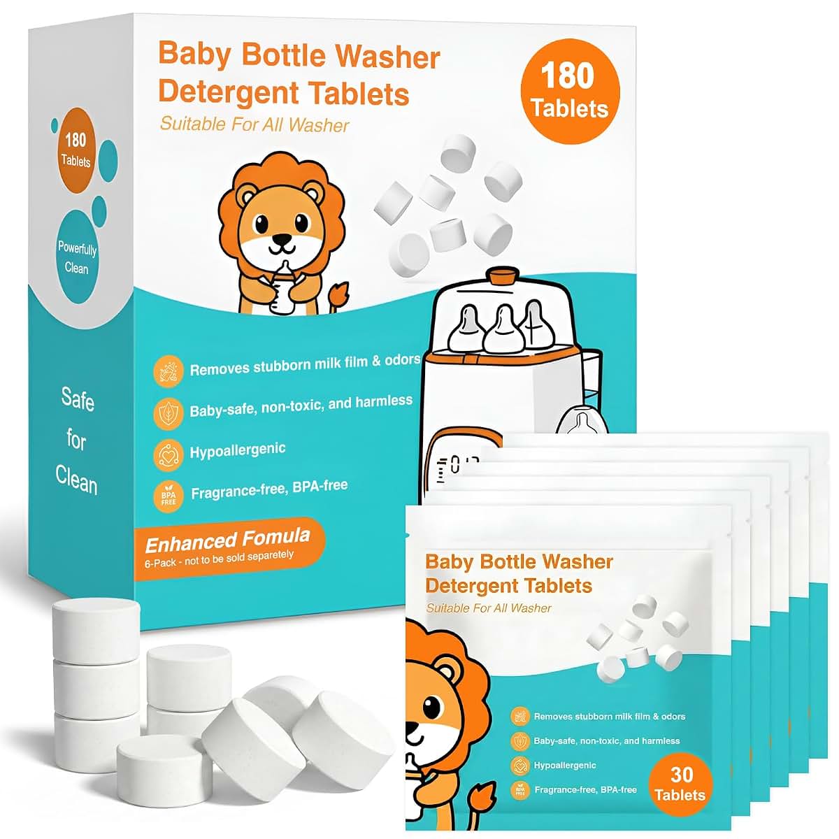 Aelop 180PCS Bottle Washer Tablets Plant-Based Detergent Tablets