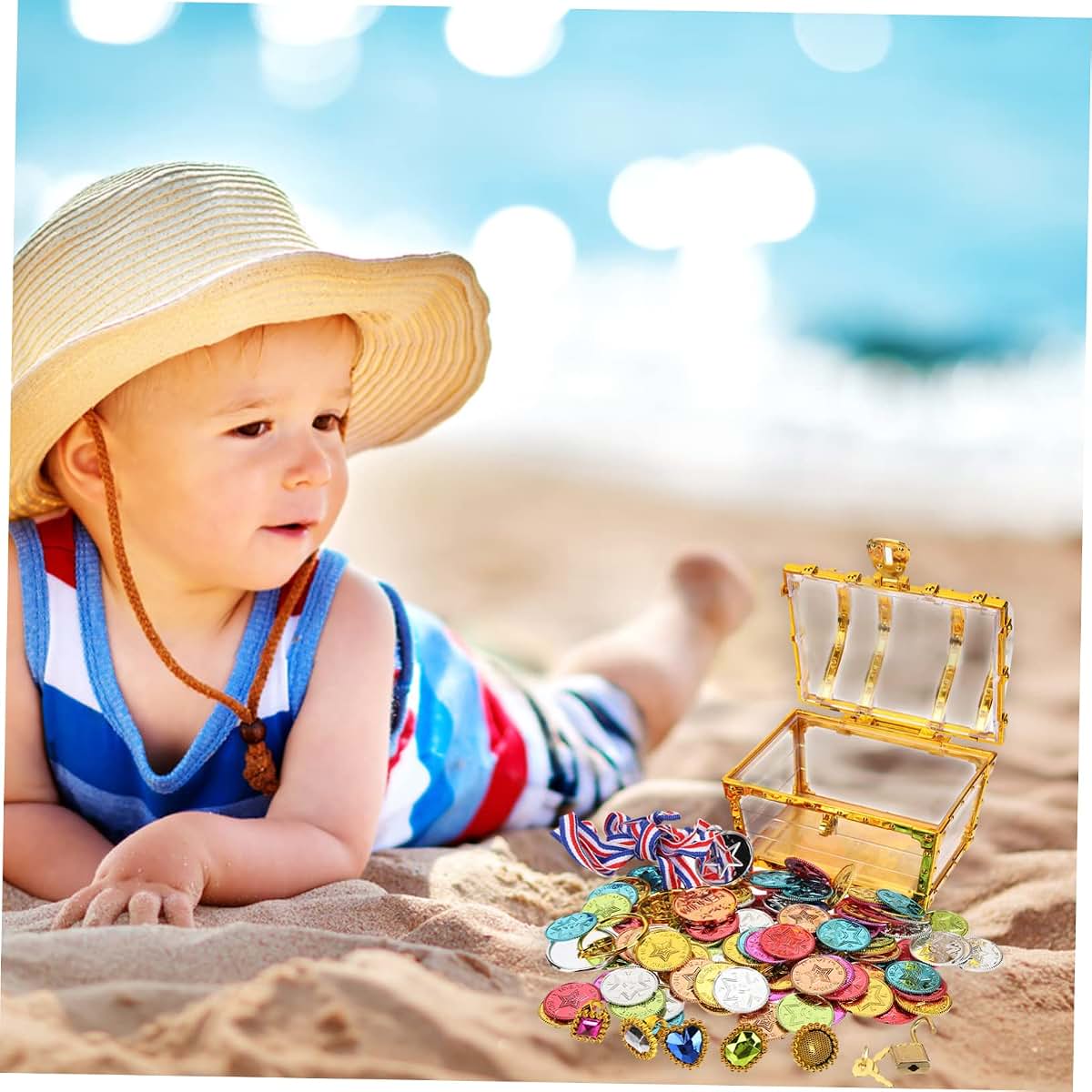 SUPVOX Pirate Treasure Chest Toy Set with Random Fun Items for Parties