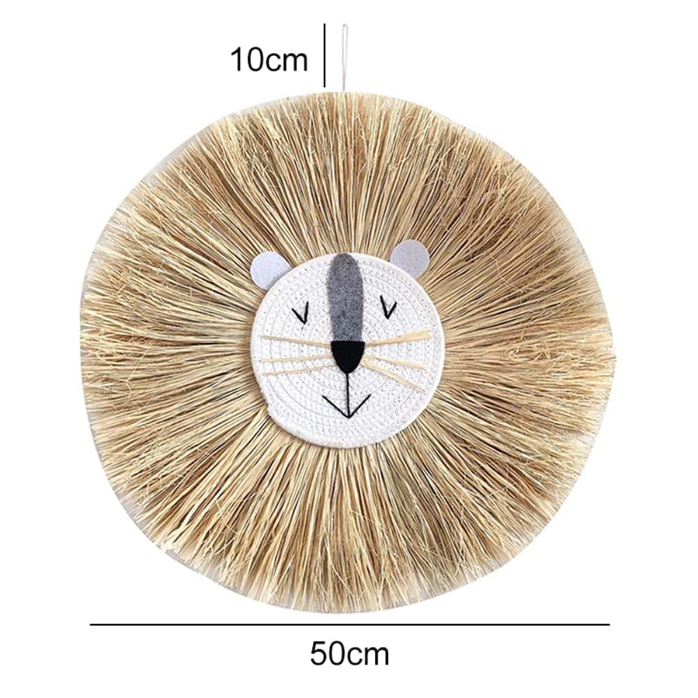 Mese Animal Head Hand-Woven Wall Hanging Craft Cartoon Lion Tiger Wall Pendant