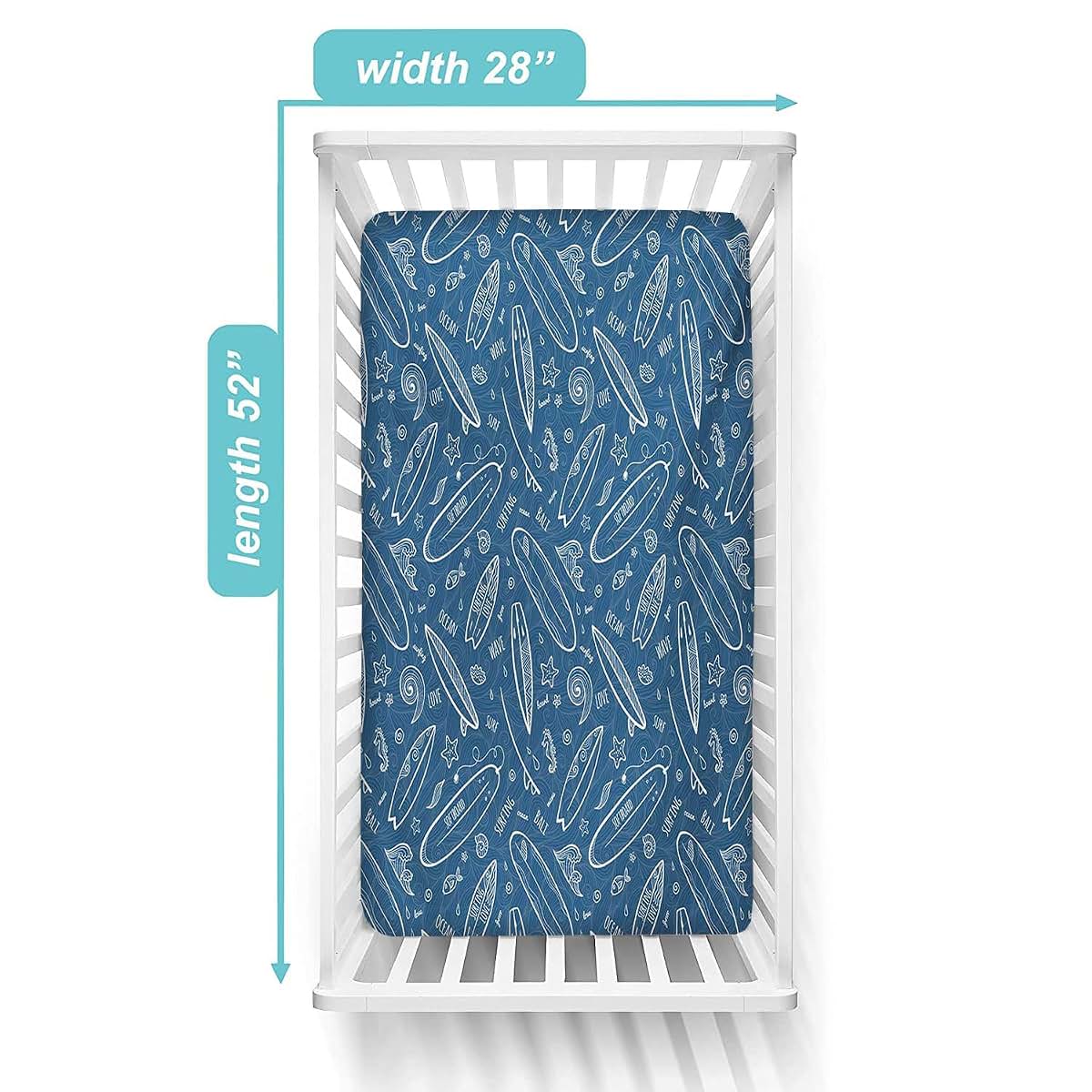 BabyOneStop Surfboard Fitted Crib Sheet, Blue Waters Oceanic Print