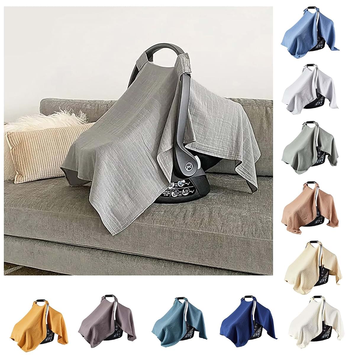 WEISUYUUS Soft & Breathable Baby Bassinet Guard Solid Color Comfortable Fit Cotton Seating Protector for Travel and