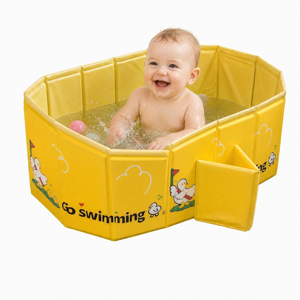 Mandla Go Portable Toddler Bath Tub - Foldable Pink Yellow Duck Design