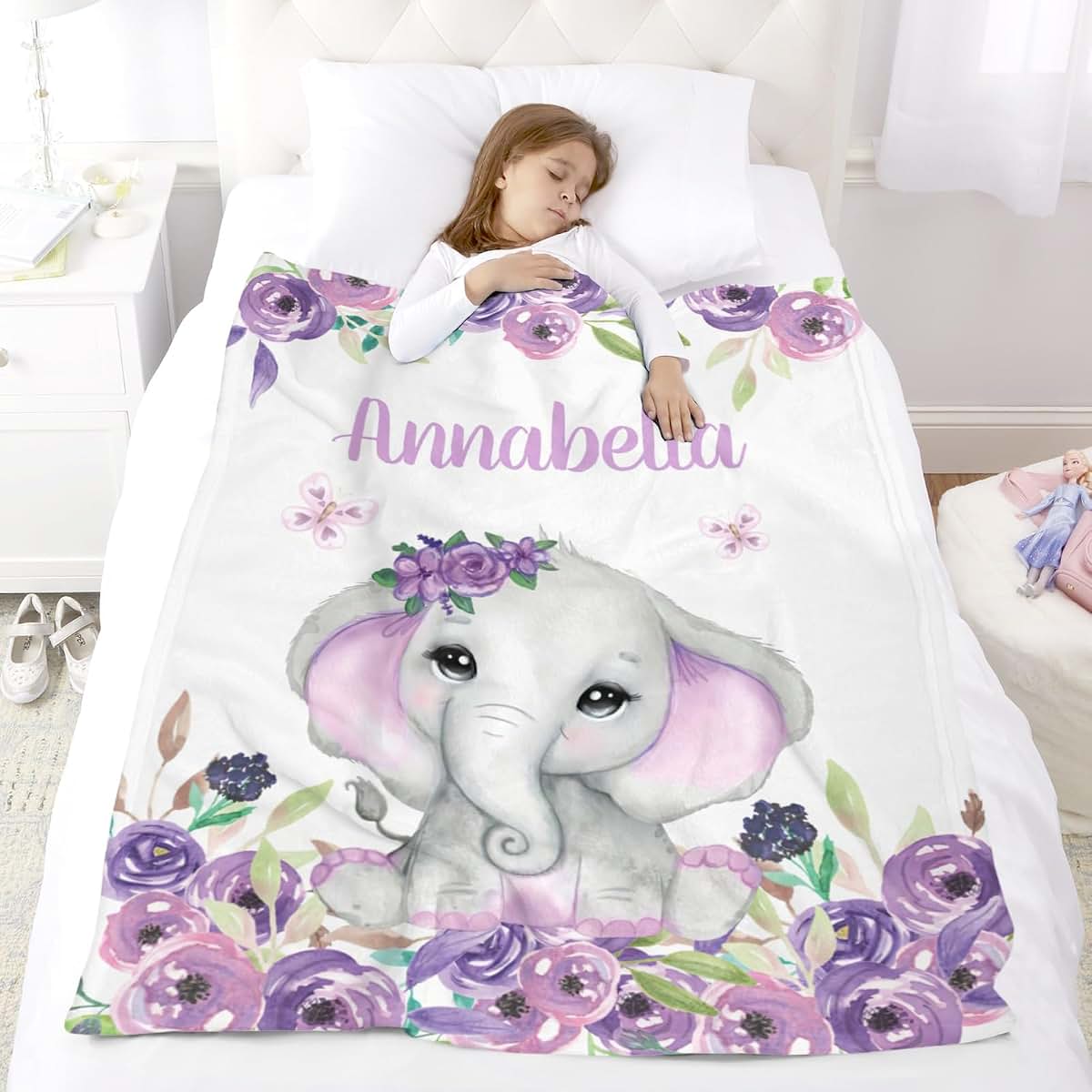 ColorAce Personalized Baby Blanket With Name Floral Elephant Design (photo 2)
