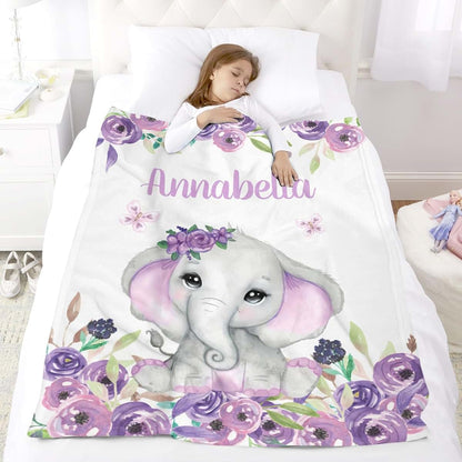 ColorAce Personalized Baby Blanket With Name Floral Elephant Design (photo 2)