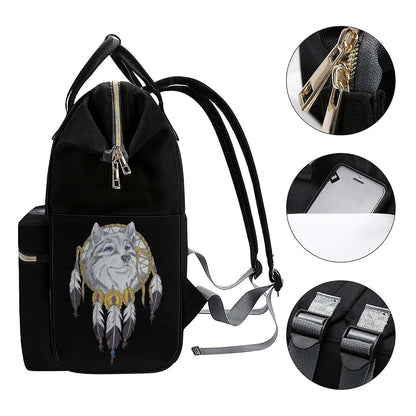 SONGTING Watercolor Wolf and Dreamcatcher Diaper Bag Backpack Travel Waterproof Mommy Bag Nappy Daypack Black-Style (photo 3)
