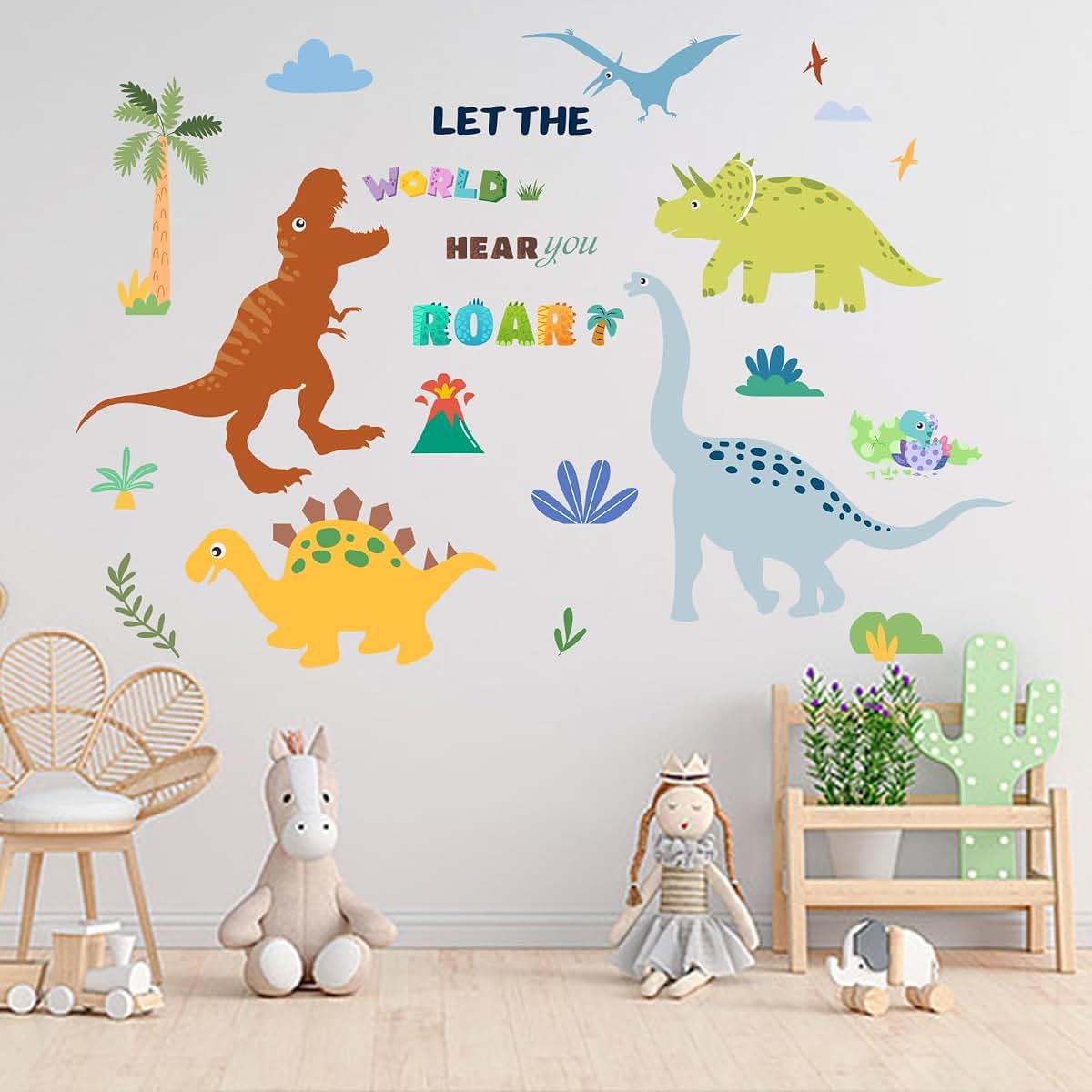 Amimagen Dinosaur Wall Stickers, 2-Pack Self-Adhesive PVC Decals for Nursery
