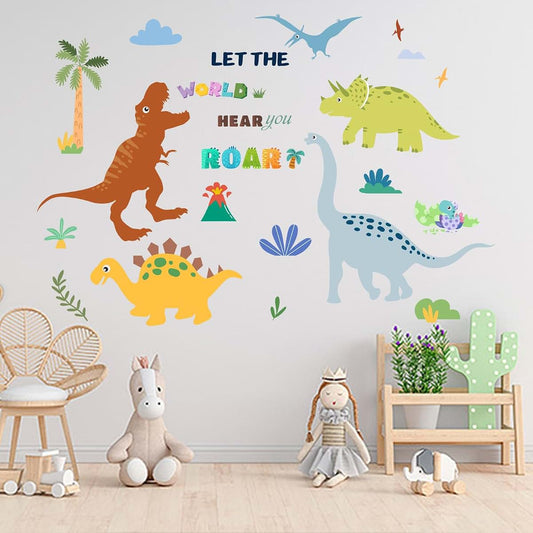 Amimagen Dinosaur Wall Stickers, 2-Pack Self-Adhesive PVC Decals for Nursery