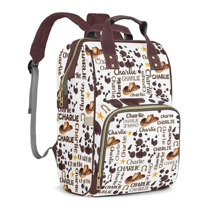 LiSoAkWE Rodeo Hat Print Cow Personalized Diaper Bag Backpack with Name,Customized Nappy Backpack for Baby Girls (photo 2)