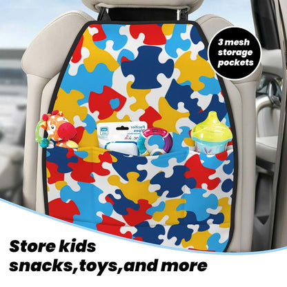 YYHWHJDE Car Seat Anti-Kick Storage Pads with Puzzle Heart Printing