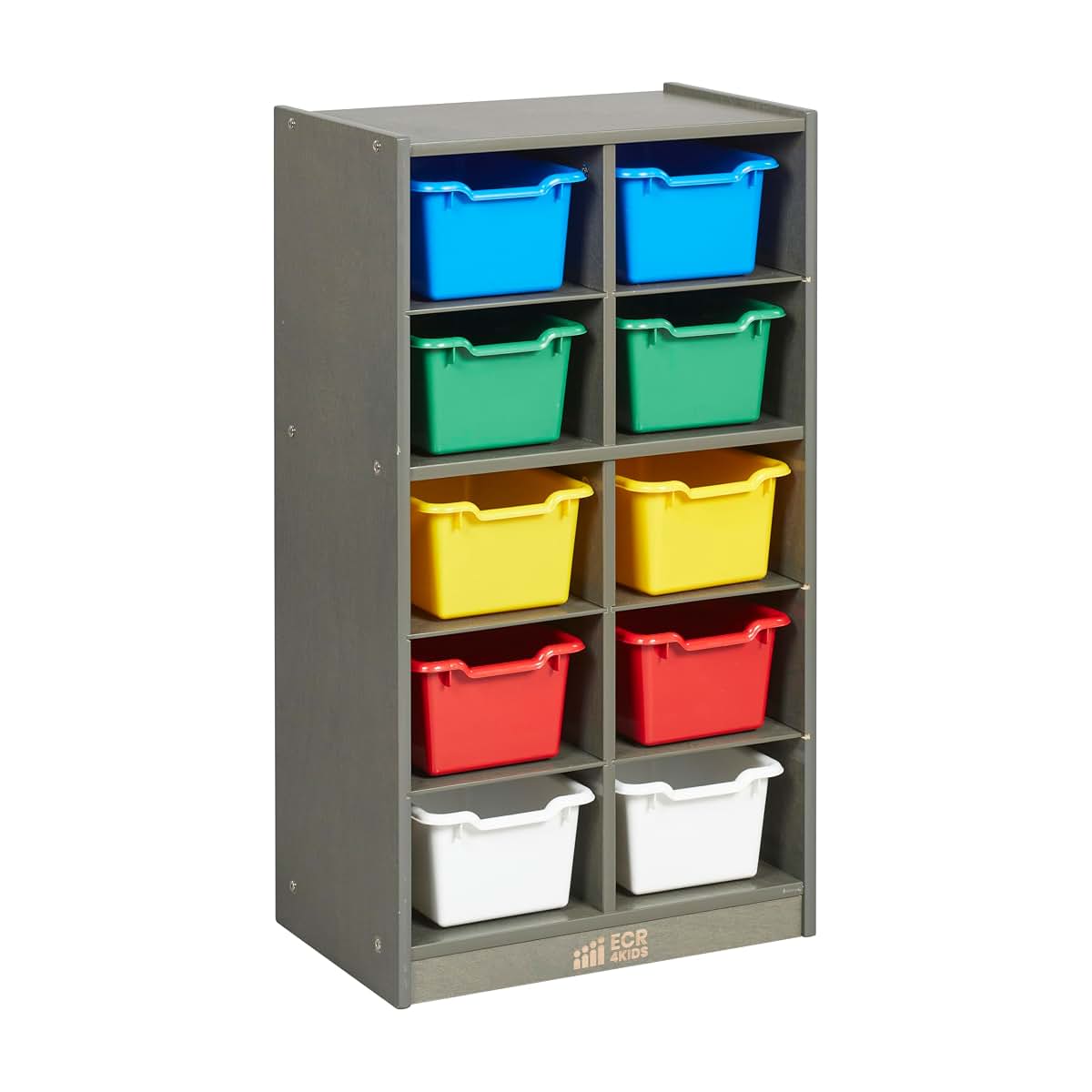 ECR4Kids 10 Cubby Mobile Tray Cabinet with Bins, 5x2, Grey Wash, Assorted