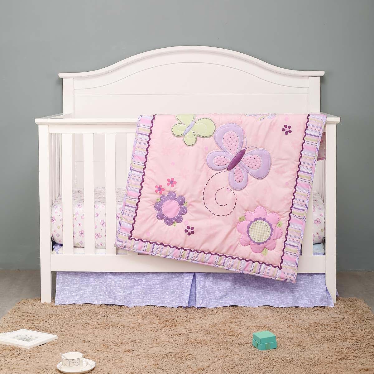 CribMATE Lavender Nursery Crib Skirt Dust Ruffle With Polka Dots (photo 2)