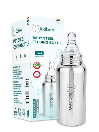 Kidbea Stainless Steel Infant Baby Feeding Bottle, 250 ML